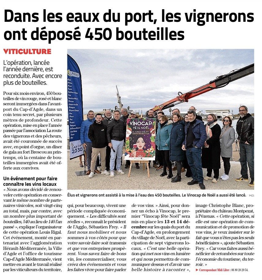 Immersion de bouteilles de Palombière au Cap d'Agde